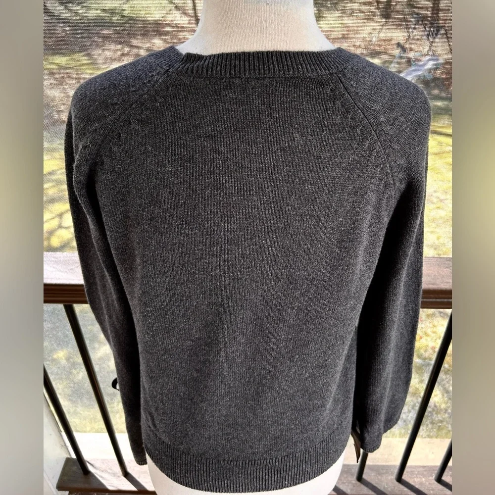 J. Crew Mercantile Small Dark Gray Knit Sweater Black Ribbon on Cuffs